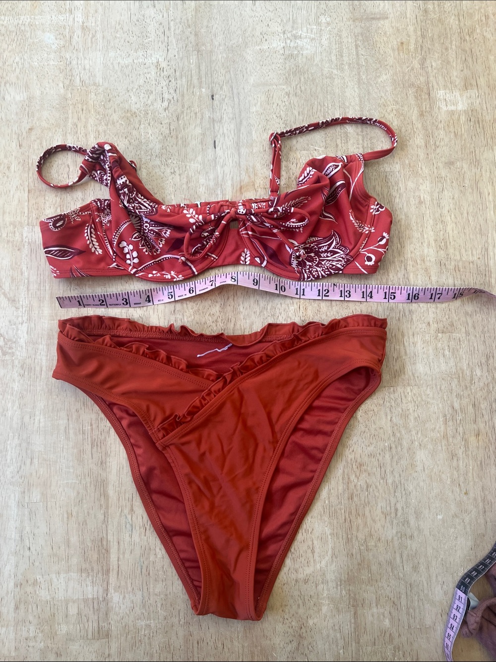 Cupshe Rust Red Printed Bralette Bikini Set - SLIGHT WEAR SEE PICS OF TOP
